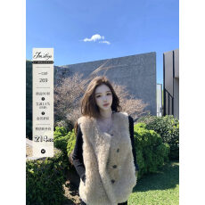 批发JMSHOP 渐入雪境 卡其色长毛环保皮草马甲女秋<b class='q'>冬</b>无袖背心