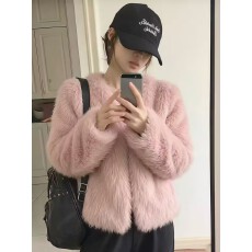 批发<b class='q'>秋</b>冬粉色狐狸毛短款外套女气质韩女千金轻奢保暖毛毛环保皮草大衣