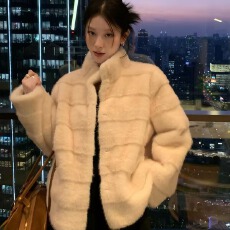 批发HAMYIHO 小香风仿貂绒毛衣开衫短外套女<b class='q'>秋</b>冬加厚毛毛环保皮草上衣