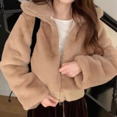 2026年秋新款复古翻领兔毛环保皮草毛毛外套加厚保暖短款上衣潮流