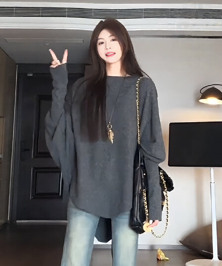 높은 품질 대 물품 플러스 두꺼운 스타일 임산부 가을 겨울 불규칙 레트로 느긋한 바람 부드러운 찹쌀 배트윙 소매 스웨터 니트 스웨터