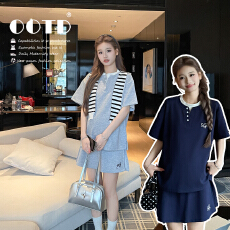 实拍~孕妇装套装2026新款夏季韩系宽松短袖上衣+短裙两件套