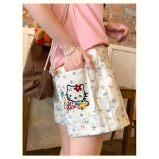 批发原版斜纹面料原版做工蝴蝶结樱桃可爱猫咪短裤美式复古阔腿裤夏女