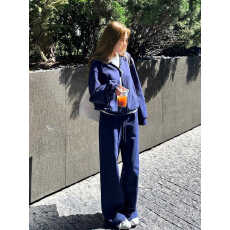 批发面料升级320g<b class='q'>纯棉</b>华棉面料内里同色拉链卫衣外套套装女阔腿长裤秋