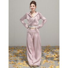 批发320g<b class='q'>纯棉</b>华棉内里同色原版面料原版做工拉链短款长袖长裤套装女秋