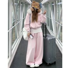 批发原版面料纯棉华棉复合银狐绒可拆卸毛领运动休闲<b class='q'>卫衣</b>卫裤套装女冬