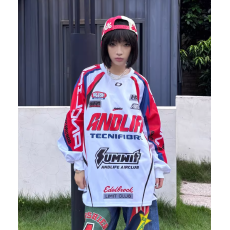 批发原版面料原版做工美式赛车长袖<b class='q'>男</b>女情侣嘻哈街舞t恤长袖2026春季