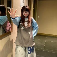 批发40s双纱原版做工原版面料美式字母星星插肩<b class='q'>长袖</b><b class='q'>T</b><b class='q'>恤</b>宽松上衣女春秋