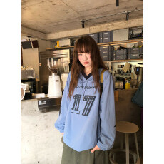 批发锦纶面料薄款<b class='q'>防晒</b>衣卫衣美式V领卫衣字母印花复古宽松上衣夏季女