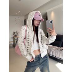 批发原版纯棉华棉面料美式碎花拿破仑纽扣连帽拉链<b class='q'>外套</b><b class='q'>卫衣</b>长袖女秋季