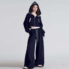 批发纯棉华棉原版做工面料韩系独特设计感连帽<b class='q'>卫衣</b>阔腿裤<b class='q'>套装</b><b class='q'>女</b>秋季