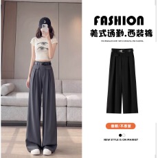 批发实拍 夏季美式黑色<b class='q'>西装</b>设计感通勤百搭垂感高腰小个子直筒长裤