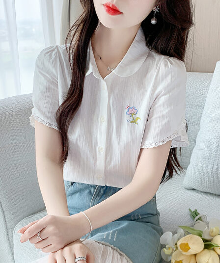 실사 프랑스식 화이트 셔츠 2026 년 여름 새로운 거품 소매 고유 한 외국 가스 작은 셔츠 얇은 스타일 면 100% 셔츠
