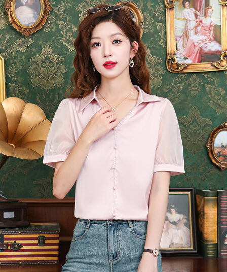 품격 외국 가스 폴로 칼라 레이스 반팔 여성 셔츠 여름 드레스 2026 년 여름 새로운 다용도 슬림해 보이는 캐주얼 맨위