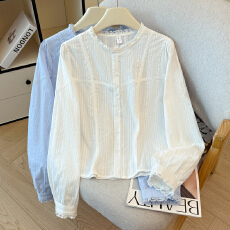 批发欧货荷叶边刺绣<b class='q'>衬衫</b>琥珀流光2025秋季新款气质长袖高级感显瘦<b class='q'>衬衣</b>