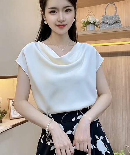 여름 새로운 말뚝 더미 칼라 슬림해 보이는 품격 패션 미니멀리즘 단색 다용도 맨위