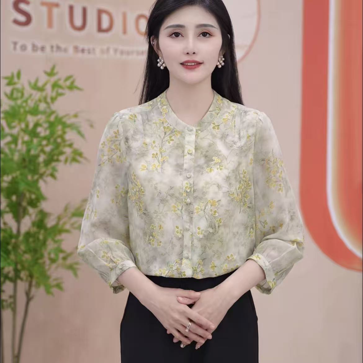 2026 년 여름 새로운 수묵화 라운드 넥 오픈 가디건 다용도 품격 우아함 셔츠 여성 의류