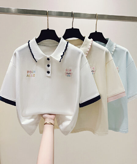 실사 2026 년 여름 새로운 여성 의류 반팔 티셔츠 POLO 칼라 달콤함 반팔 캐주얼 루즈핏 패션 맨위