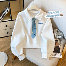 批发实拍2026年秋季新款女装<b class='q'>卫衣</b>学院风领带polo领宽松洋字母上衣