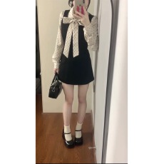 批发甜辣波点蝴蝶结飘带衬衫富家千金背心连衣裙韩系<b class='q'>春</b>秋穿搭一整套装
