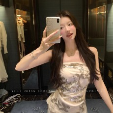 批发纯欲气质辣妹杏色露肩亮片抹胸上衣女