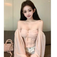 批发抹胸<b class='q'>裹</b><b class='q'>胸</b>纯欲杏色长袖灯笼袖修身包臀时尚性感连衣裙女