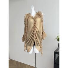 批发镂空木耳边长袖<b class='q'>衬衫</b>女装秋季法式设计感<b class='q'>衬衣</b>别致小众宽松气质上衣