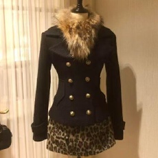 批发黑色毛领<b class='q'>短</b>款毛呢外套女秋冬季高级感富家千金风收腰修身呢子上衣