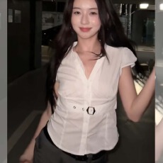批发韩系<b class='q'>蕾丝</b>拼接腰 袢修身高级感气质v领衬衫<b class='q'>上衣</b>女