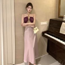 批发高端精致名媛重工镶钻挂脖连衣裙气质镂空露背收腰包臀宴会<b class='q'>礼服</b>裙