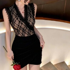 批发包臀<b class='q'>连衣裙</b>新款<b class='q'>夜店</b>女装低胸性感夜场工作服修身显瘦深V无袖短裙