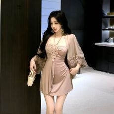 批发贵气休闲春夏<b class='q'>时尚</b>轻奢气质性感纯欲显瘦辣妹连衣裙女披肩套装