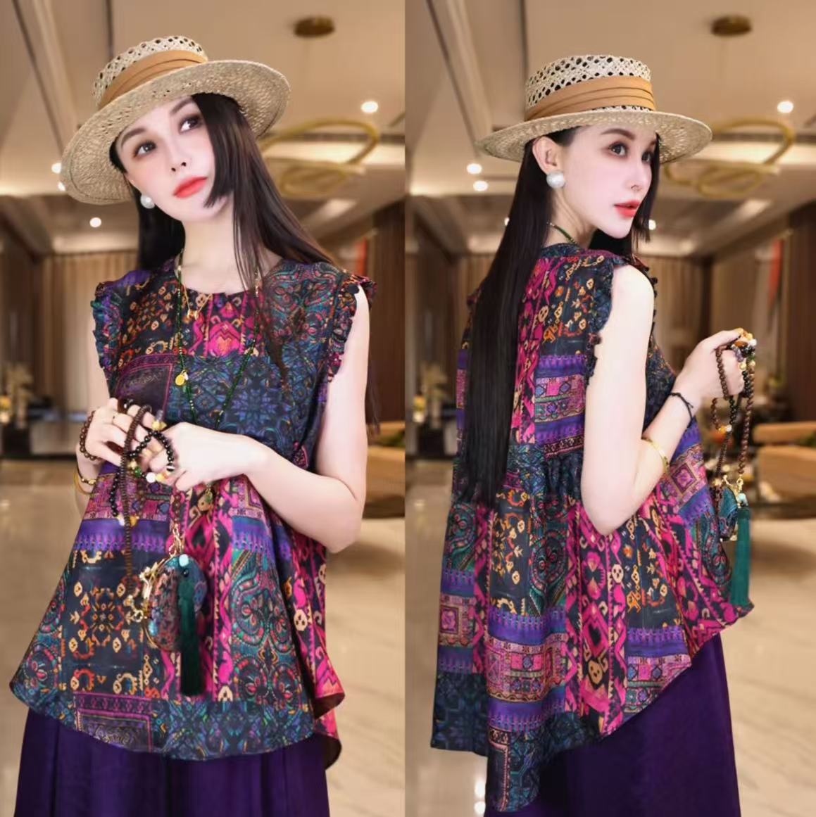 날다 어린이 색상 라임 국풍 당나라 한푸 새로운 중식 여름 패션 다용도 여성 날다 어깨 소매 맨위 베스트