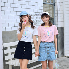 批发实拍撞色圆领T恤女2026夏季新款纯色直筒韩版常规打底衫上衣短袖