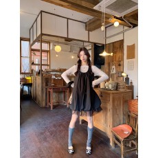 批发芝士兔 U领花苞背心<b class='q'>裙</b>女甜美无袖拼接纱网<b class='q'>灯笼</b><b class='q'>裙</b>显瘦气质宽松短<b class='q'>裙</b>