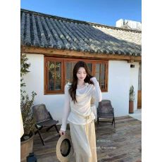 批发韩式假两件荡领长袖T恤女修身设计感2026春季新款百搭上衣温柔风