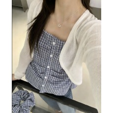 批发十三行配发圈两件套上衣女2026夏修身<b class='q'>格子</b>吊带+冰丝防晒开衫<b class='q'>套装</b>