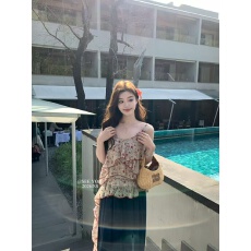 批发夏季新款雪纺红碎花小吊带女无袖套头打底衫上衣