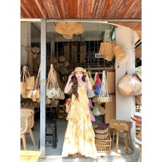 批发Acaine黄色长款重工蕾丝碎花<b class='q'>吊带</b>蛋糕连衣裙女夏季法式气质裙子