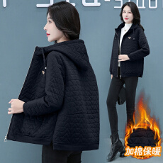 批发实拍 棉衣棉服女短款2025新款冬季连帽夹棉外套<b class='q'>妈妈</b>轻薄棉袄