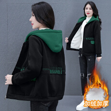 批发实拍 妈妈开衫加绒卫衣女<b class='q'>秋</b>冬2024新款大码中年加厚拉链外套