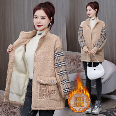 批发实拍羊羔毛外套女<b class='q'>秋</b>冬加厚加绒2025新款棒球服颗粒摇粒绒卫衣