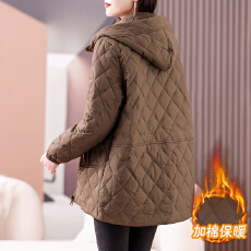 批发实拍 <b class='q'>棉服</b>女2025新款冬季菱格棉衣保暖连帽<b class='q'>妈妈</b>装棉袄外套