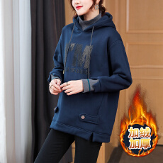 批发实拍 <b class='q'>欧洲站</b>大码连帽高领加绒卫衣外套宽松胖MM女装冬装新款