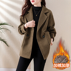 批发实拍 毛呢外套女2025年秋冬新款宽松加厚夹棉西装领呢子上衣