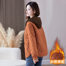 批发轻薄羽绒棉服女短款2025春秋新款宽松休闲时尚菱格夹棉连帽外套