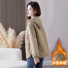 批发初冬夹棉外套女2025新款中年爆款轻薄短款小香风连帽菱格小棉袄潮