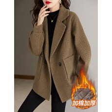 批发官图 毛呢<b class='q'>外套</b>女2025年秋冬新款宽松加厚夹棉西装领呢子<b class='q'>上衣</b>