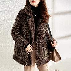 批发羊羔毛棉衣女秋冬2025新款时尚格子宽松百搭加厚<b class='q'>中长款</b>棉服外套潮