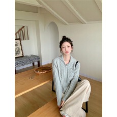 批发秋冬翻领针织开衫女上衣慵懒风2025<b class='q'>新款</b>高级感灰色拉链毛衣外套女